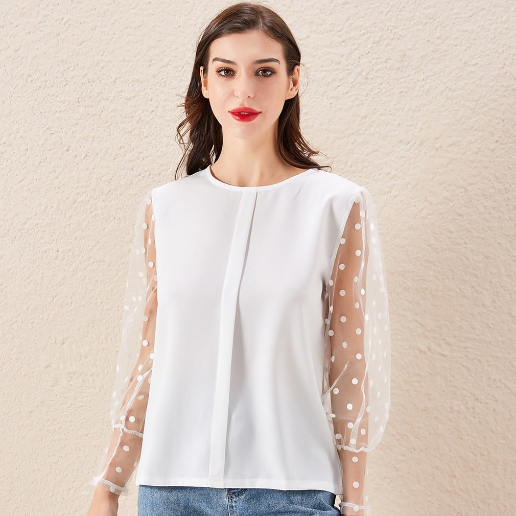 Women's Fashion Elegant Polka Dot Lace Shirt