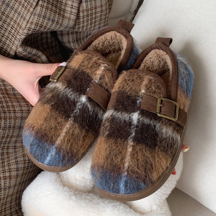 Women's Retro Plaid Cotton Slippers