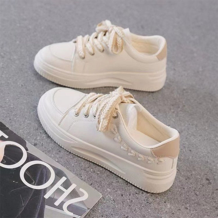 Student Versatile Casual Leather Women's Sports Platform Sneakers