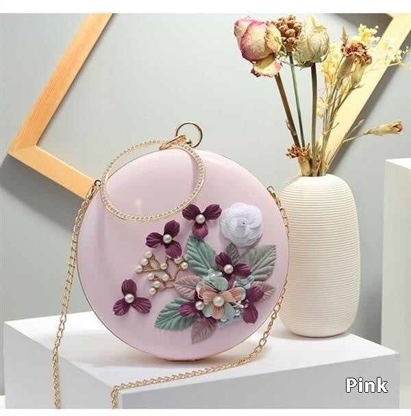 Cross-border Flower Dinner Stylish Round Banquet Handbag