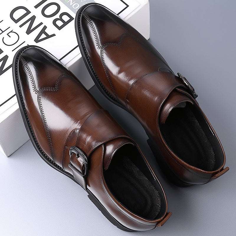 Casual Men's Buckle Color-changing Embroidered Leather Shoes