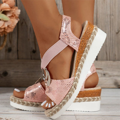 Women's Peep Toe Serpentine Wedges Sandals With Circle Design Casual Summer Shoes